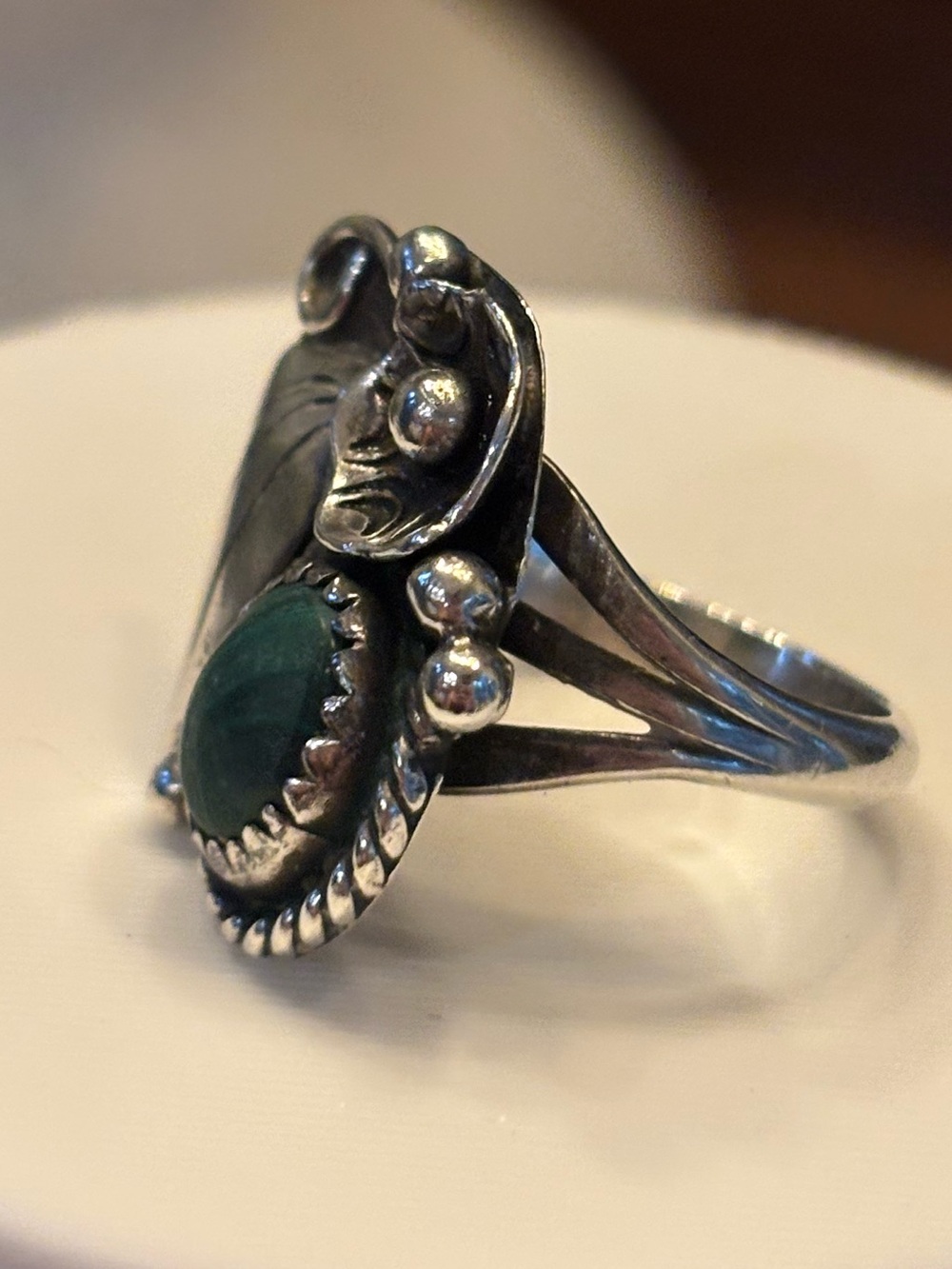 Vintage Sterling Silver Malachite Ring Size 6.5 Southwest Floral Leaf Fine 5g - Picture 6 of 10